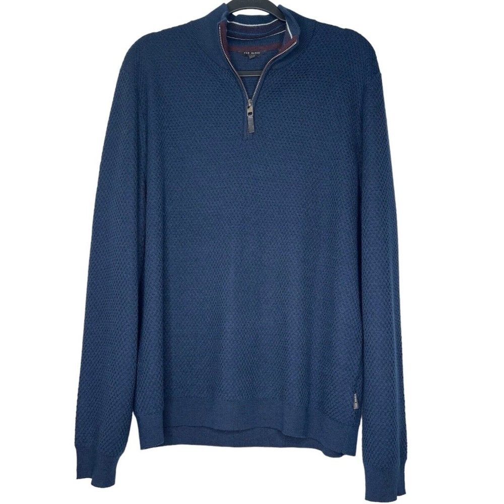 Ted Baker Blue Wool Blend Sweater (Men’s XL/XXL) Tunnel 1/4 Zip Slim Fit